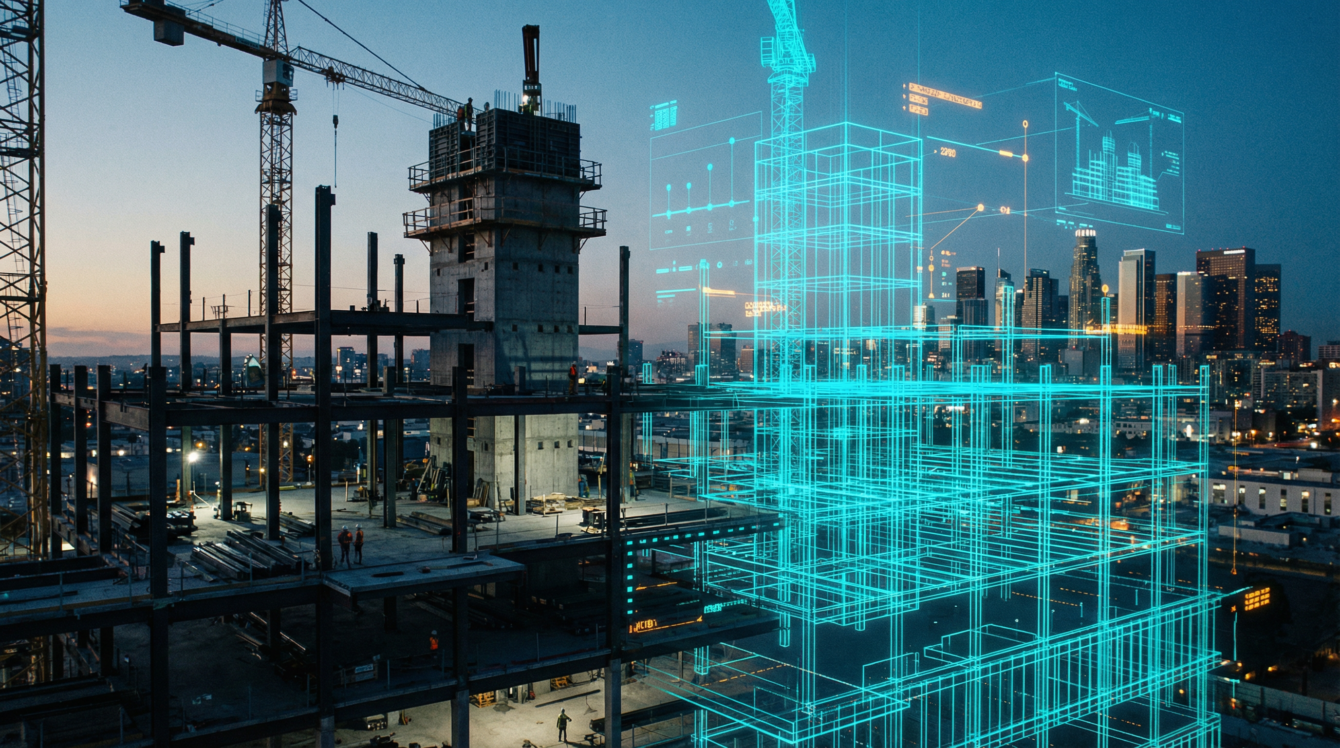 Construction site merging with digital blueprint